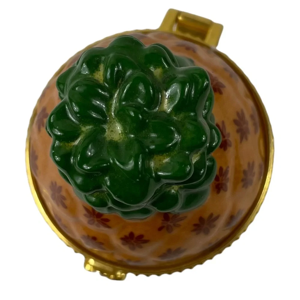 Vintage Limoges Unique Ceramic Pineapple Pill Ring Box Hand Painted Tropical VTG